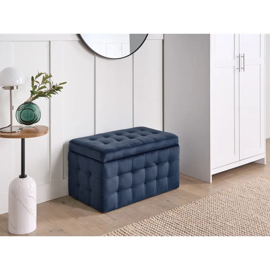 Michigan Velvet Ottoman (Dark Blue) - Image 8