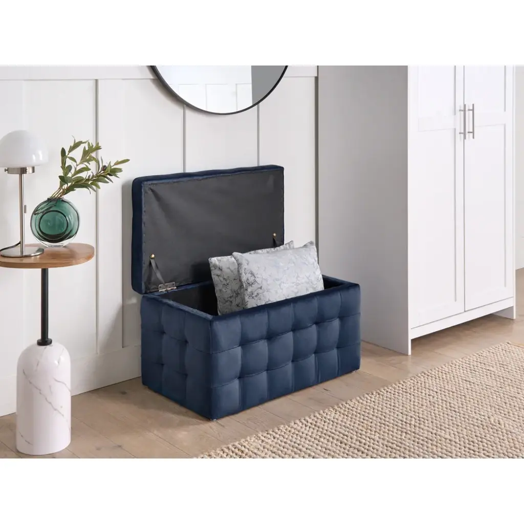 Michigan Velvet Ottoman (Dark Blue) - Image 9