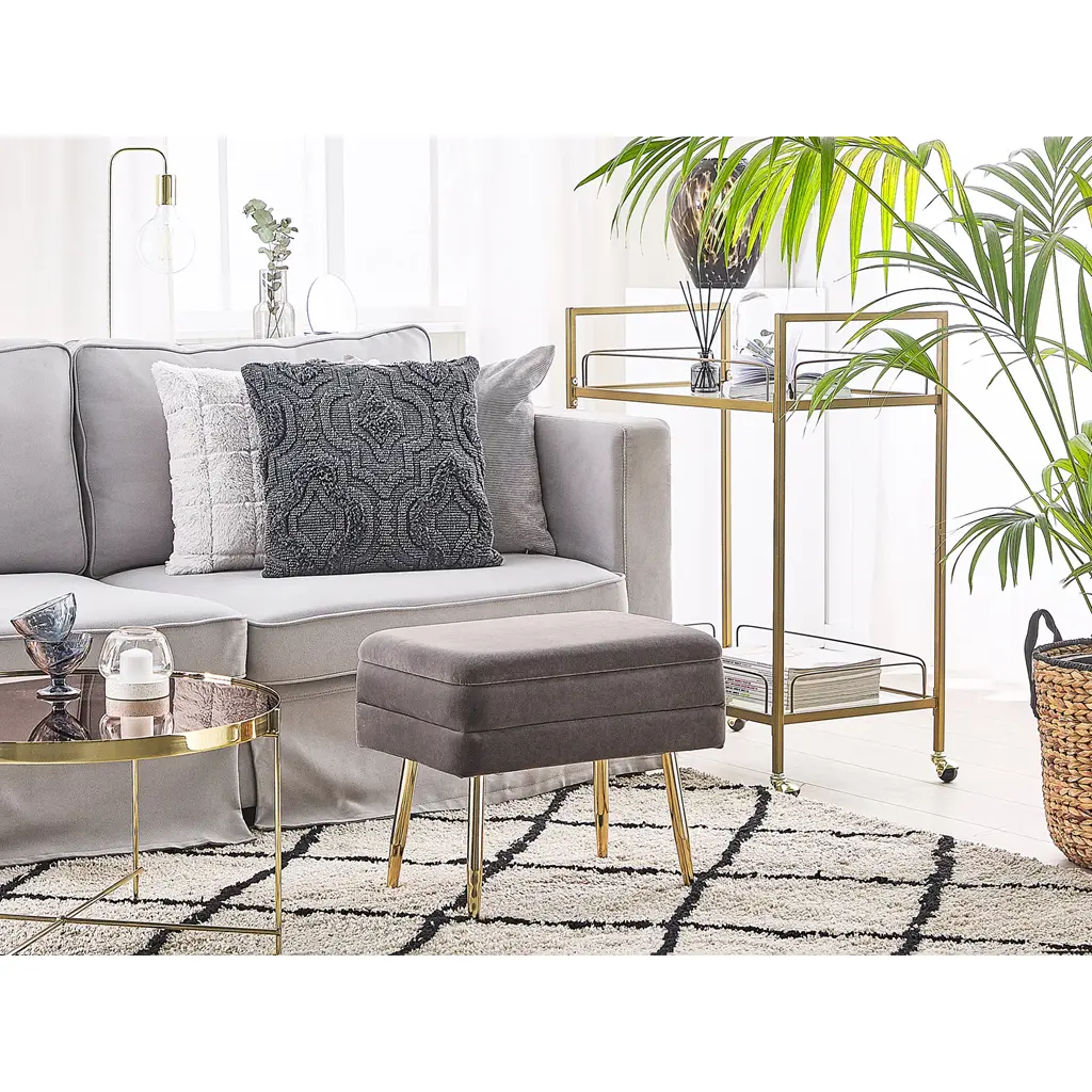 Odessa Velvet Storage Bench (Grey & Gold) - Image 6