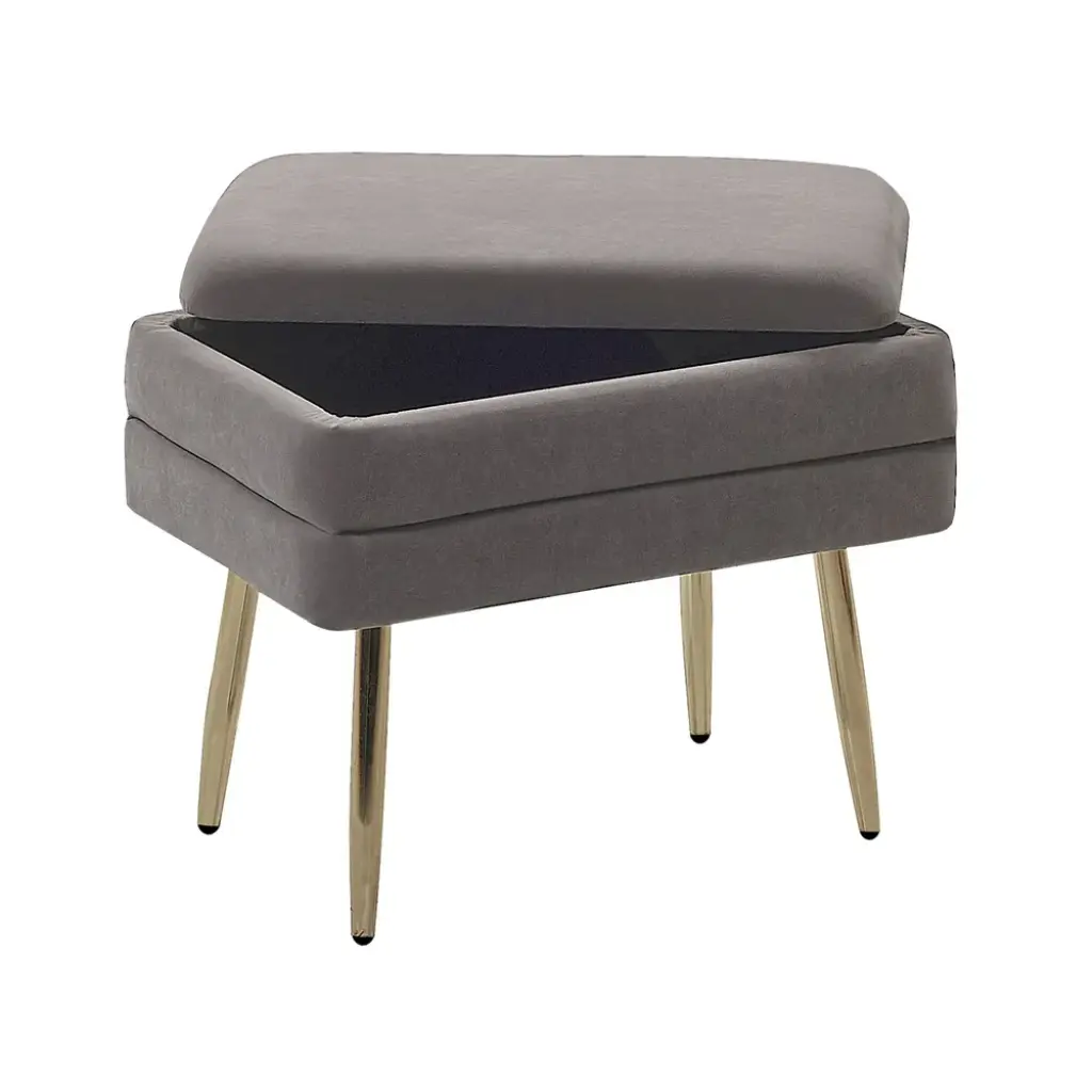 Odessa Velvet Storage Bench (Grey & Gold) - Image 2
